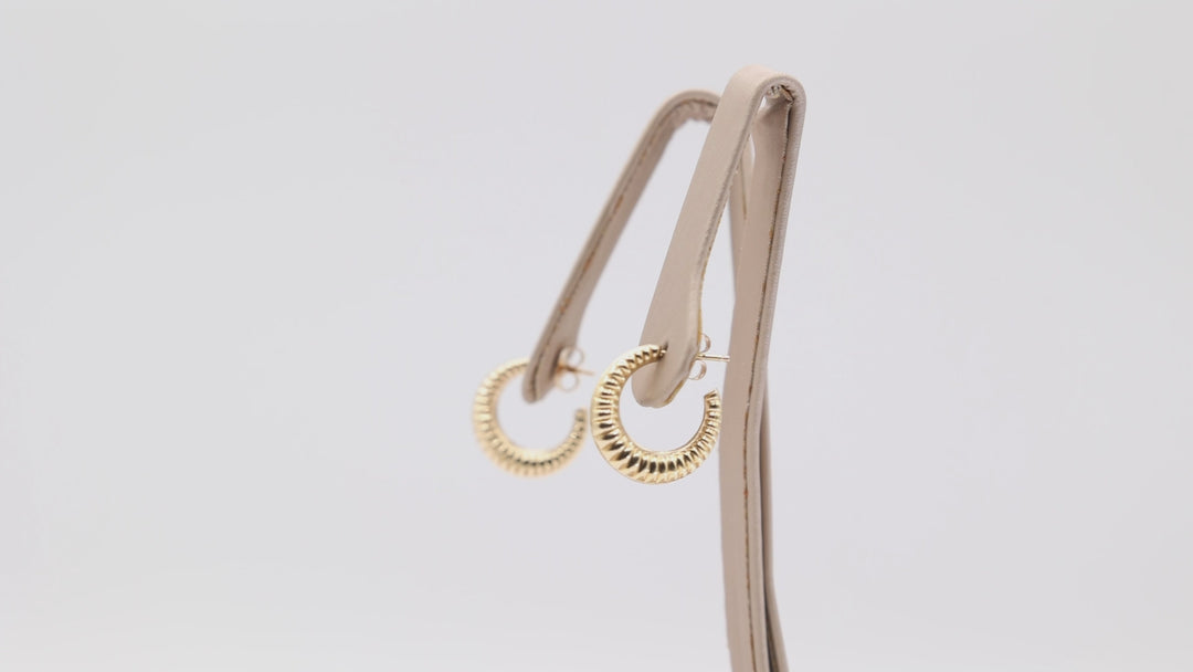 14k Yellow Gold Textured Hoop Earrings for Elegant Style