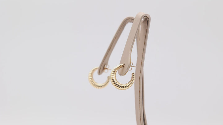 14k Yellow Gold Textured Hoop Earrings for Elegant Style