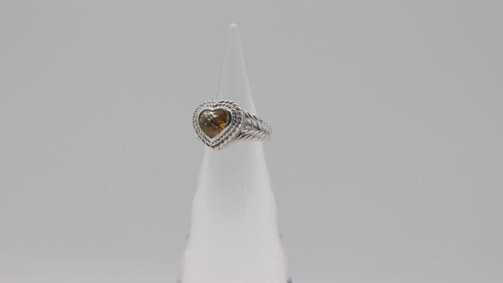 Judith Ripka 925 Sterling Silver Citrine Heart Ring Size 7