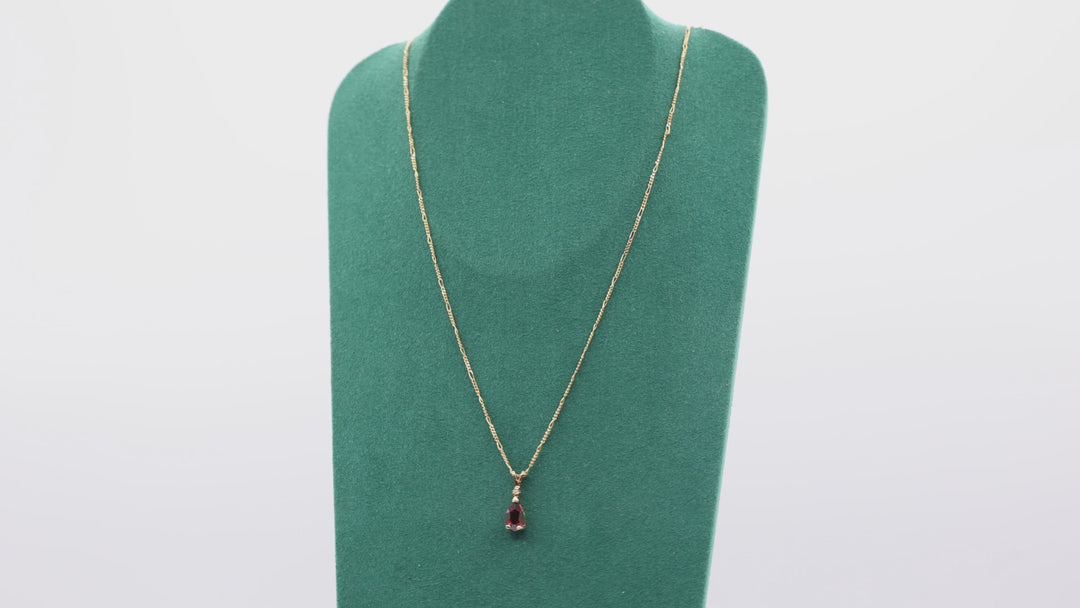 14K Yellow Gold Garnet Teardrop 8mm x 5mm 16.5 Inch Chain Necklace
