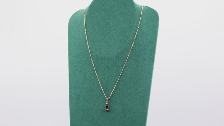 14K Yellow Gold Garnet Teardrop 8mm x 5mm 16.5 Inch Chain Necklace