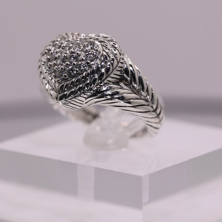 925 Sterling Silver Judith Ripka Cubic Zirconia Heart Ring - Size 7