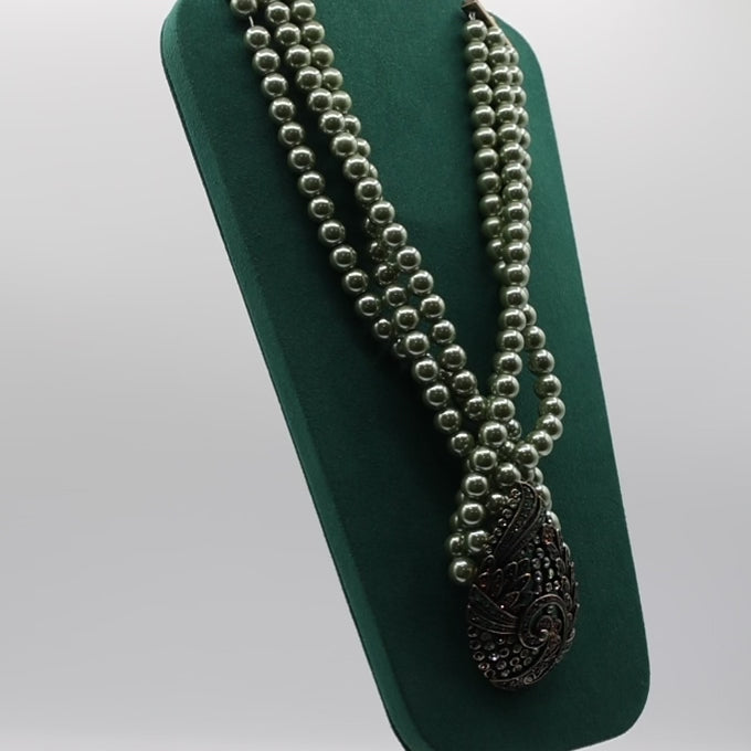 Heidi Daus Green Pearl & Rhinestone Statement Necklace-21 Inches