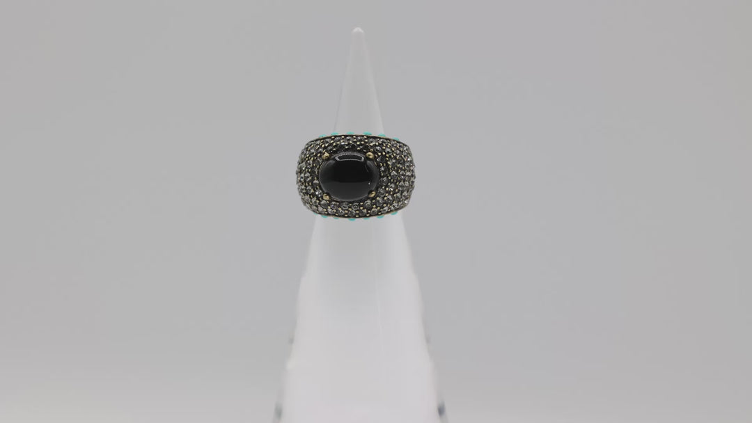 Heidi Daus Faux Black Onyx Crystal Turquoise Dome Ring Size 6.5