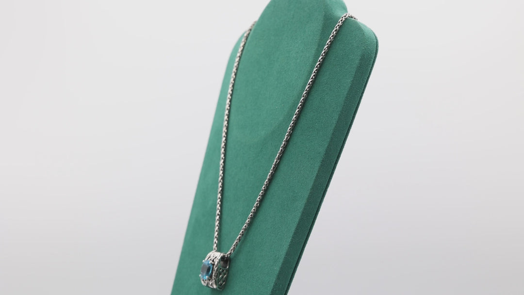 925 Sterling Silver Effy Blue Topaz Pendant on wheat chain
