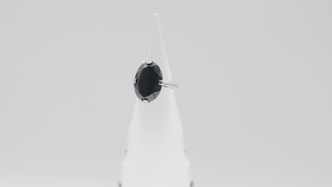 925 Sterling Silver Oval Hematite Stone Ring 18x14mm Size 6.75