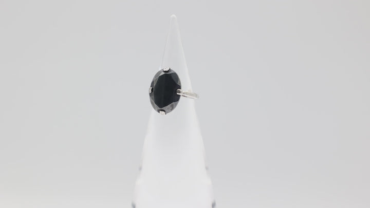 925 Sterling Silver Oval Hematite Stone Ring 18x14mm Size 6.75