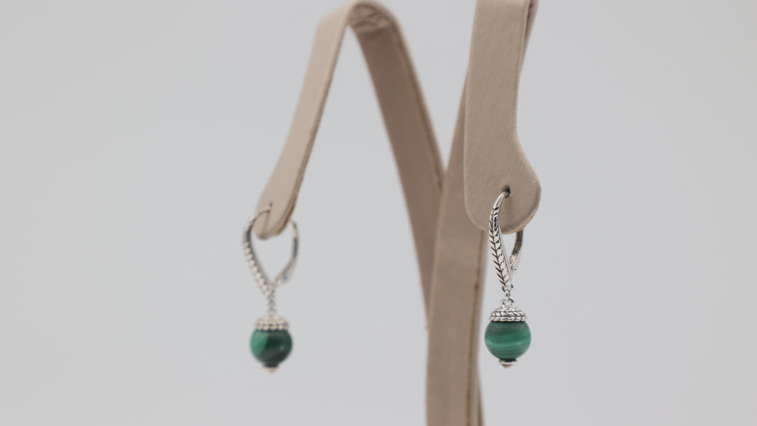 Genuine 925 Sterling Silver JAI Malachite Dangle Earrings