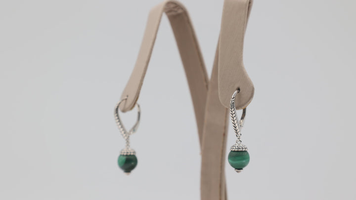 Genuine 925 Sterling Silver JAI Malachite Dangle Earrings