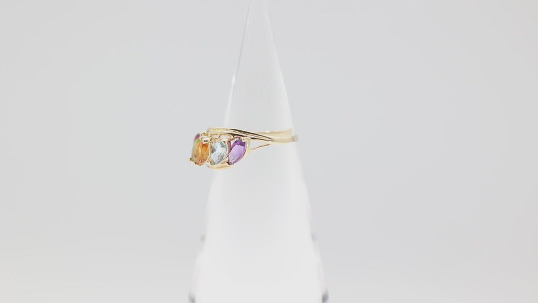 14k Yellow Gold Multiple Marquise Amethyst Blue Topaz Citrine Peridot Garnet Ring Size 9.75