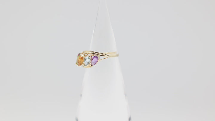14k Yellow Gold Multiple Marquise Amethyst Blue Topaz Citrine Peridot Garnet Ring Size 9.75