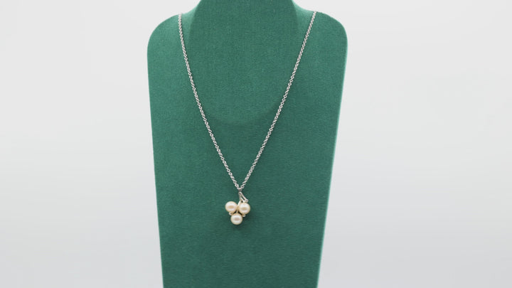 14k White Gold 18 Inch Chain Triple Pearl Tree Pendant Necklace