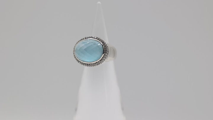 David Yurman Albion Blue Topaz Diamond Ring Size 6