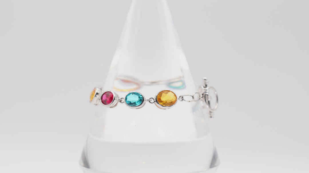 925 Sterling Silver PJC Citrine Blue Quartz Pink Sapphire Stone Bracelet