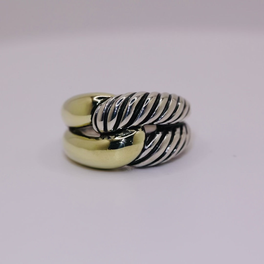925 Sterling Silver and 18k Yellow Gold David Yurman Love Infinity Knot Ring - Size 6