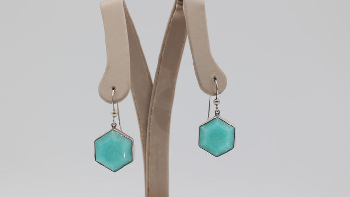 925 Sterling Silver Turquoise Hexagon Dangle Earrings