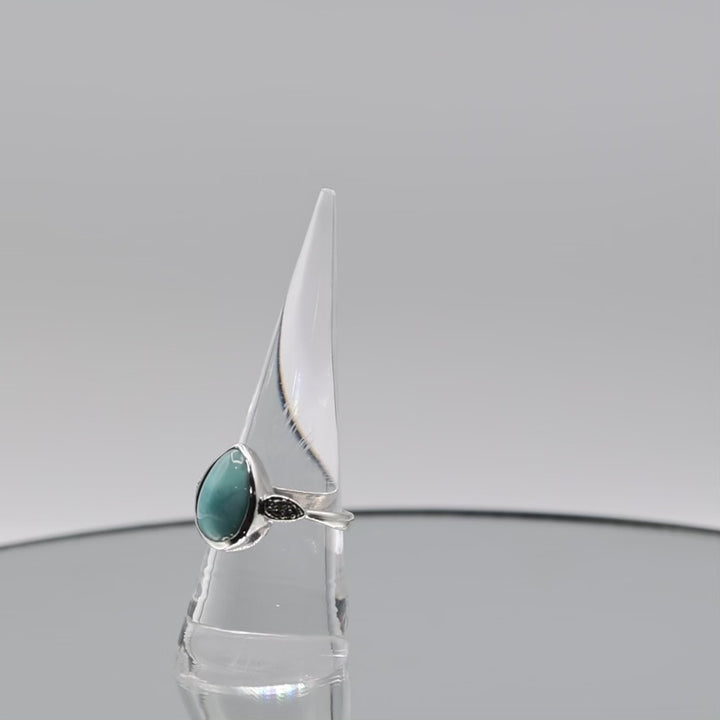 925 Sterling Silver Turquoise Ring With Paved Diamonds - Size 7.75