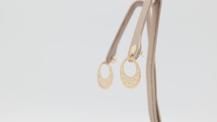 14k Yellow Gold Filigree Round Dangle Earrings for Women