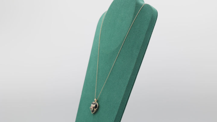 10k Yellow Gold Vintage Black Heart Enamel with Yellow Gold Accent Necklace