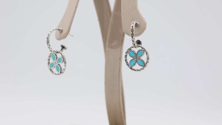 John Hardy 925 Sterling Silver Batu Kewang Enamel Flower Dangle Earrings