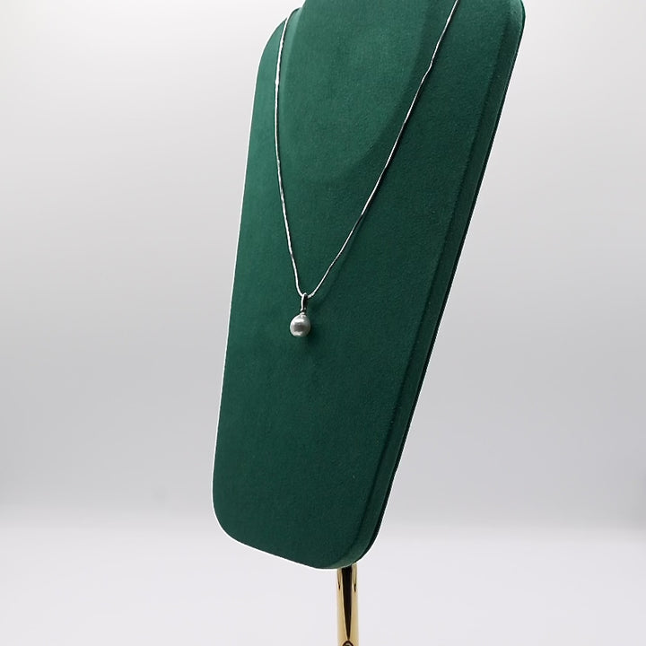 14k White Gold Barque Pearl Pendant on 14k Gold Italy Necklace Chain- 16 Inches