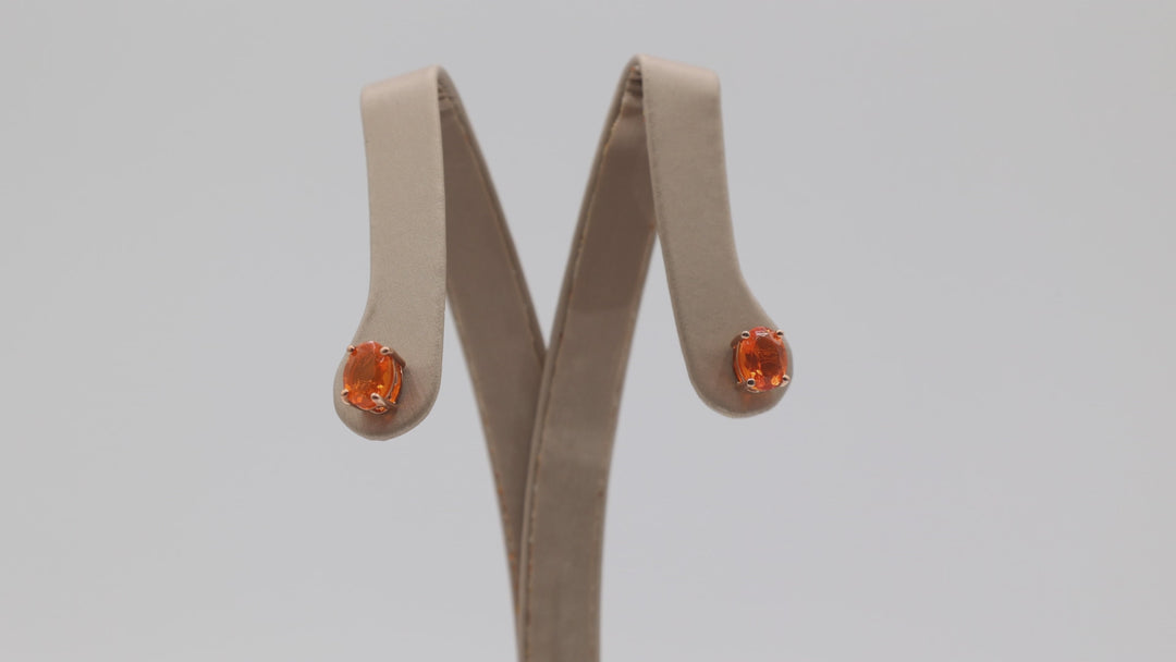 14k Yellow Gold Orange Fire Opal Oval 8mm x 6mm Stud Earrings