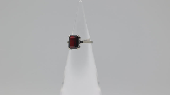 14K White Gold Emerald Cut Garnet Ring Size 5.75 Elegant Jewelry