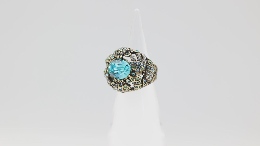 Heidi Daus Large Blue Crystal Statement Ring Size 7.75