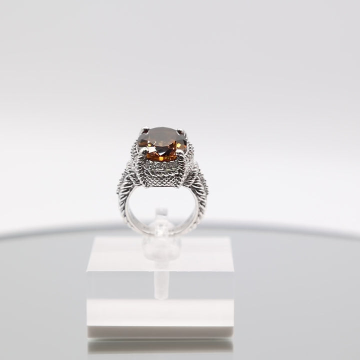 925 Sterling Silver Judith Ripka Oval Smokey Quartz Ring - Size 6