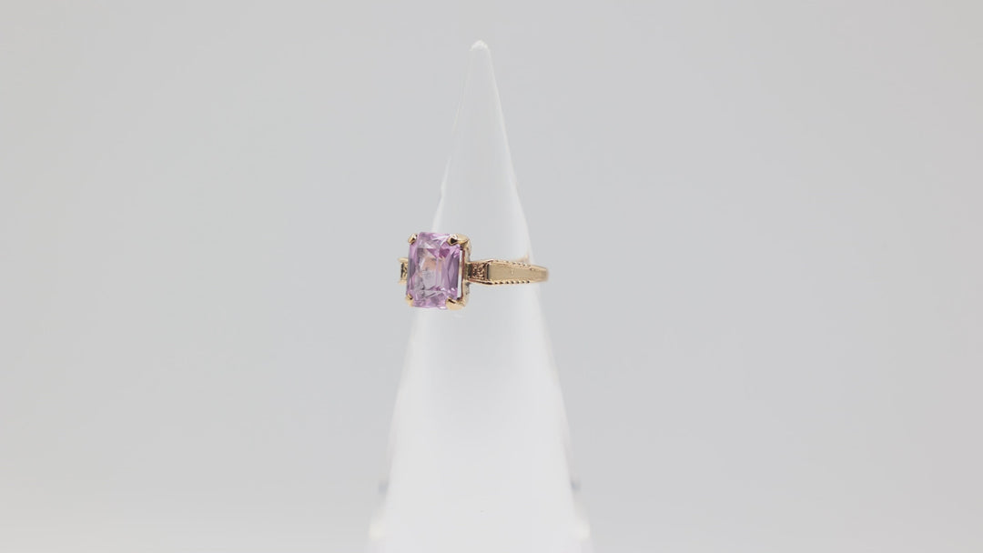 14K Yellow Gold 10x8mm Emerald Cut Pink Sapphire Ring Size 6