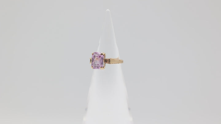14K Yellow Gold 10x8mm Emerald Cut Pink Sapphire Ring Size 6