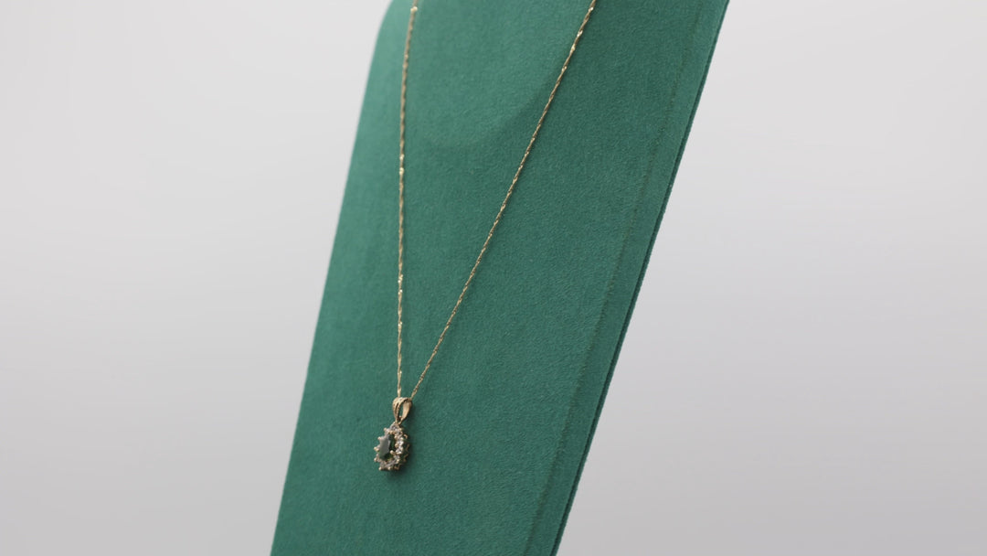 10k Yellow Gold Emerald Spinel Pendant with White Spinel Accents Necklace 18 Inch