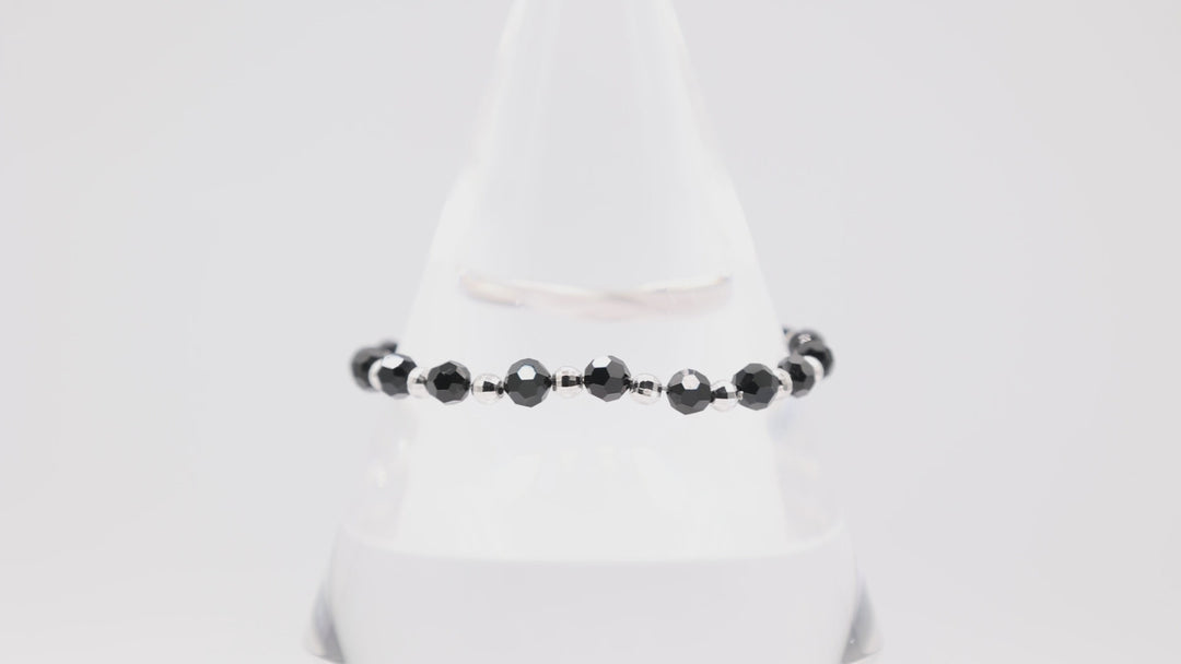 Swarovski 925 Silver Black Beaded Rounded Bracelet - 6.5 in.