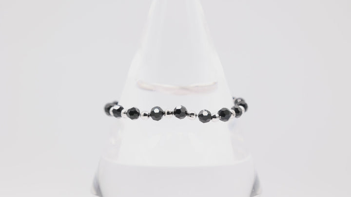 Swarovski 925 Silver Black Beaded Rounded Bracelet - 6.5 in.