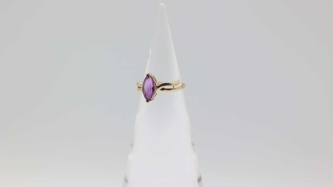 14K Yellow Gold Marquise Cut Amethyst Stone Ring Size 8 12X6mm