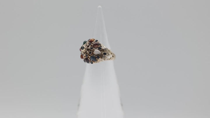 18K Yellow Gold Multi Gemstone Dome Cocktail Ring Size 6