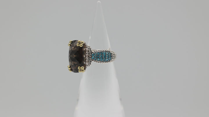 Barbara Bixby 925 Sterling Silver 18K Gold Smoky Quartz Ring 20x14mm 7.75