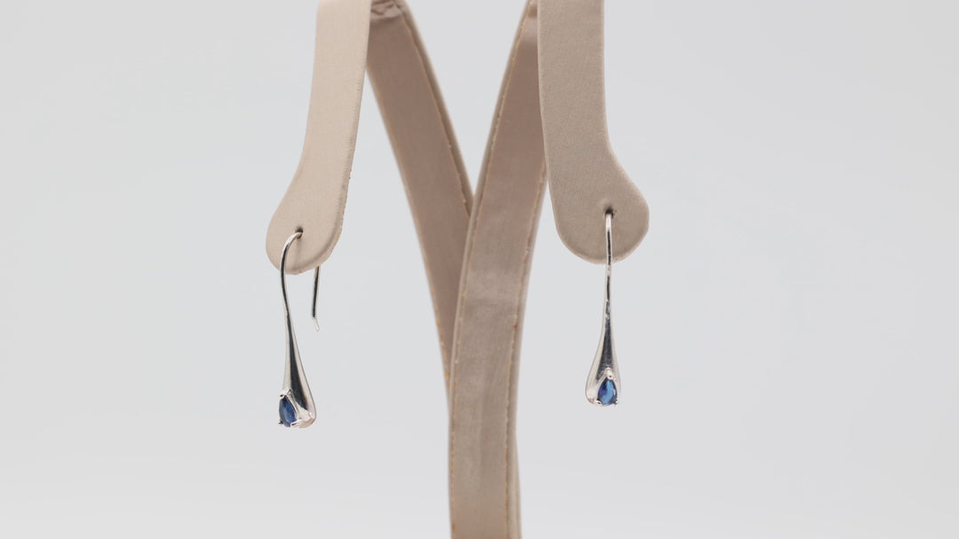 925 Sterling Silver Blue Pear Cut 5x3mm Stone Hook Dangle Earrings