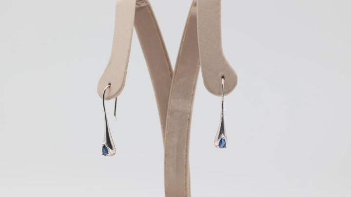 925 Sterling Silver Blue Pear Cut 5x3mm Stone Hook Dangle Earrings