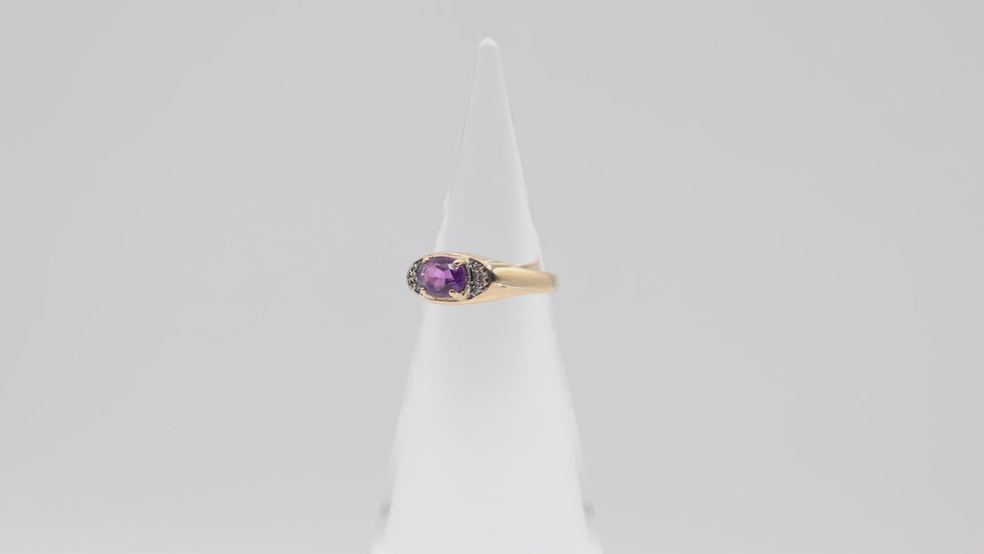 14k Yellow Gold 7x5mm Oval Amethyst Stone & Diamond Accents Ring Size 5.75