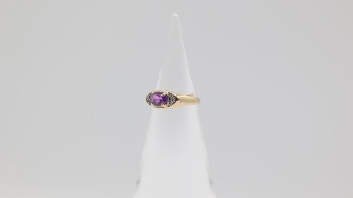 14k Yellow Gold 7x5mm Oval Amethyst Stone & Diamond Accents Ring Size 5.75
