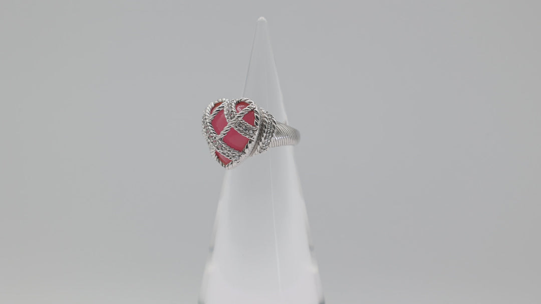 Judith Ripka 925 Sterling Heart Pink Quartz Ring Size 5.75