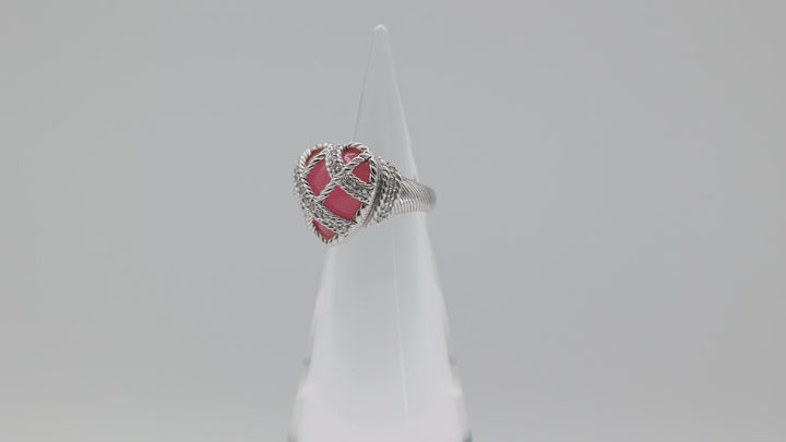 Judith Ripka 925 Sterling Heart Pink Quartz Ring Size 5.75