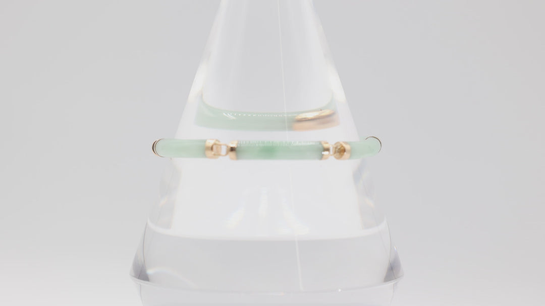 14K Yellow Gold Jade Link Bracelet 7 Inches