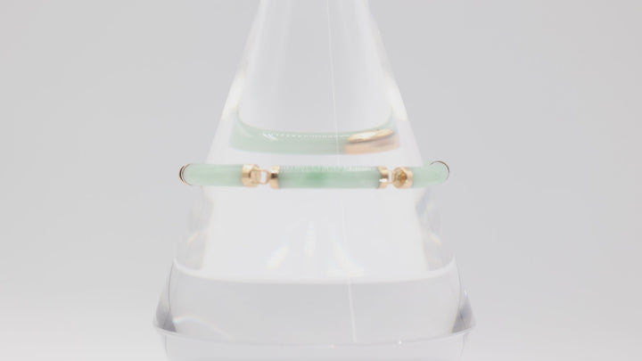 14K Yellow Gold Jade Link Bracelet 7 Inches