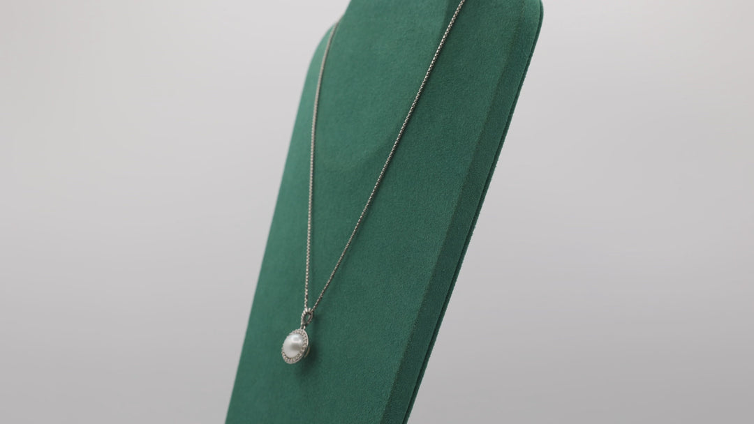 David Yurman 925 Sterling Silver Pearl Diamond Halo Necklace