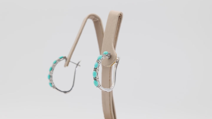 925 Silver 5 Faux Stone Turquoise White Diamonds Hoops 1 in