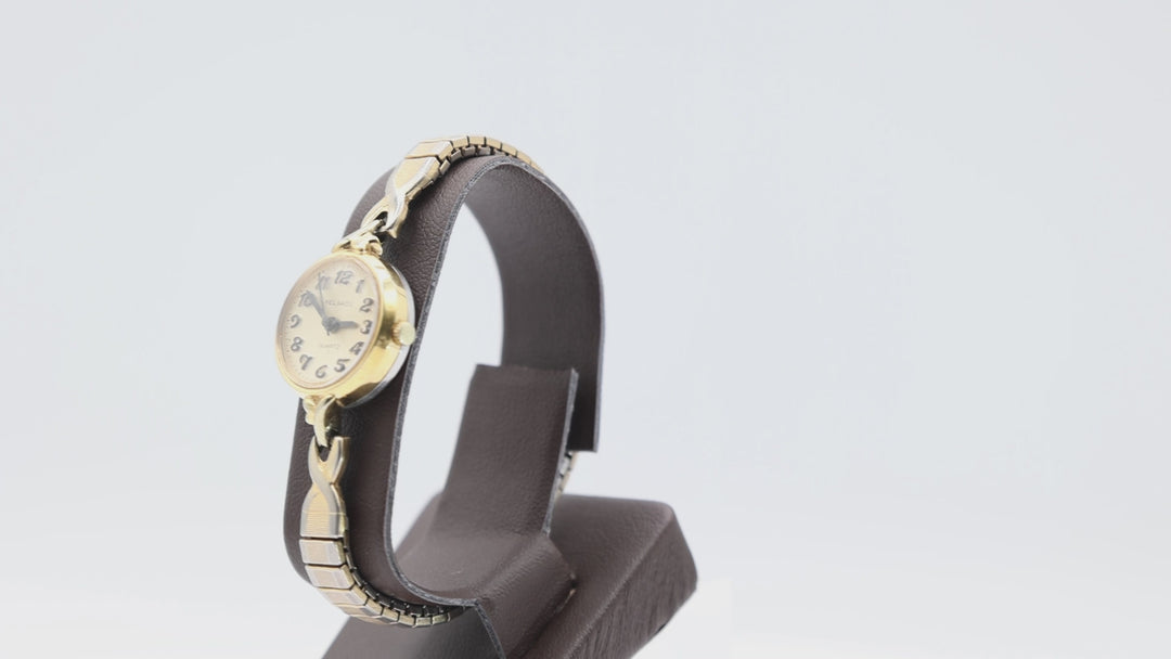 Helbros Vintage Ladies Round Gold Tone Quartz S Bracelet Wristwatch