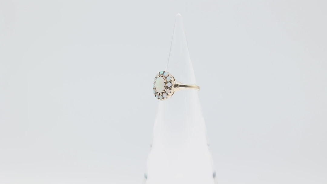 10k Yellow Gold Opal Halo Ring with Halo Center - Size 7.25