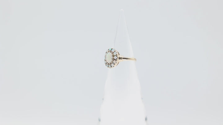 10k Yellow Gold Opal Halo Ring with Halo Center - Size 7.25